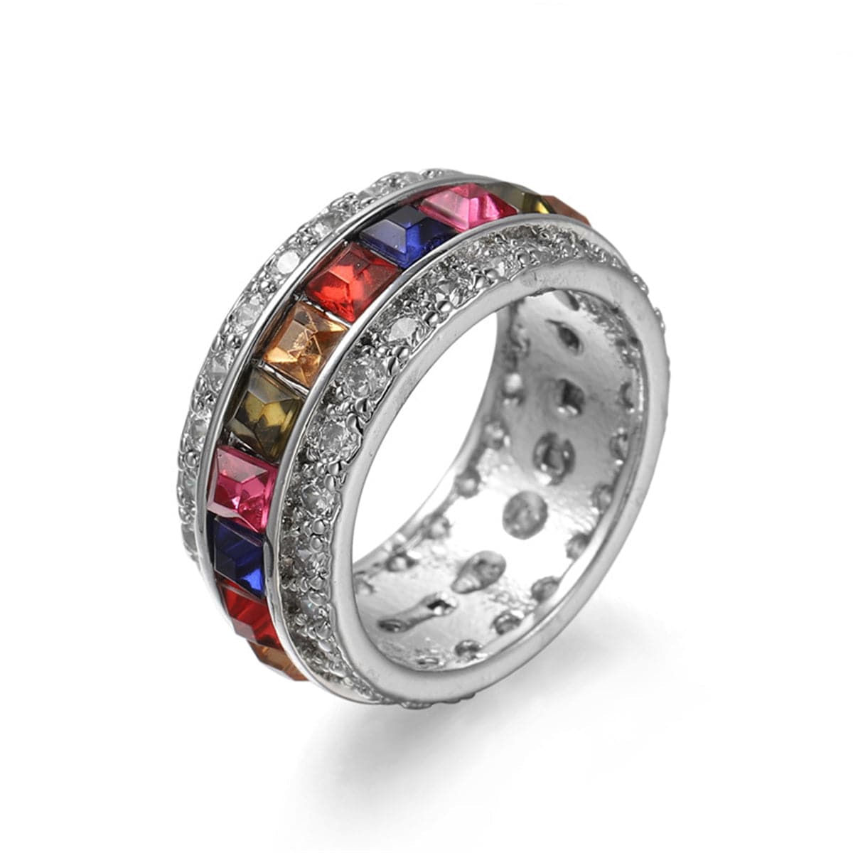 Pink & Orange Cubic Zirconia & Crystal Channel Ring