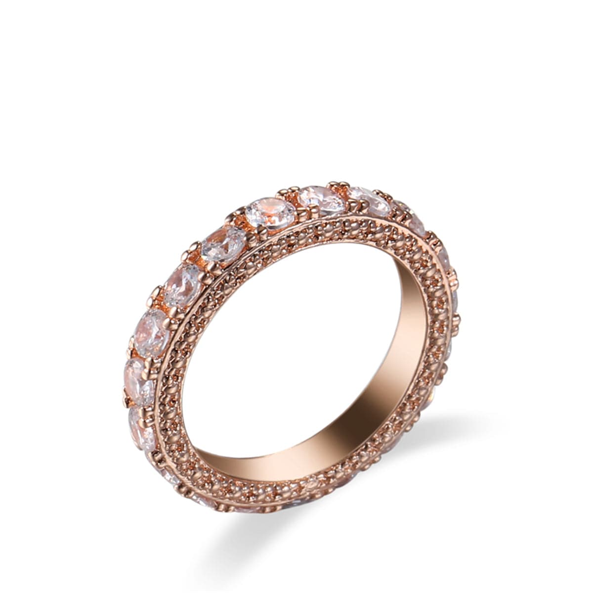Cubic Zirconia and 18K Rose Gold-Plated Eternity Ring, rose gold statement rings for women, front view