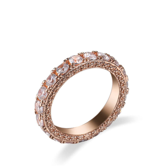 Cubic Zirconia and 18K Rose Gold-Plated Eternity Ring, rose gold statement rings for women, front view