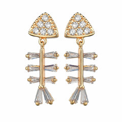 Cubic Zirconia & Crystal 18K Gold-Plated Fish Bone Drop Earrings