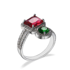 Rose & Green Crystal & Cubic Zirconia Open Bypass Ring