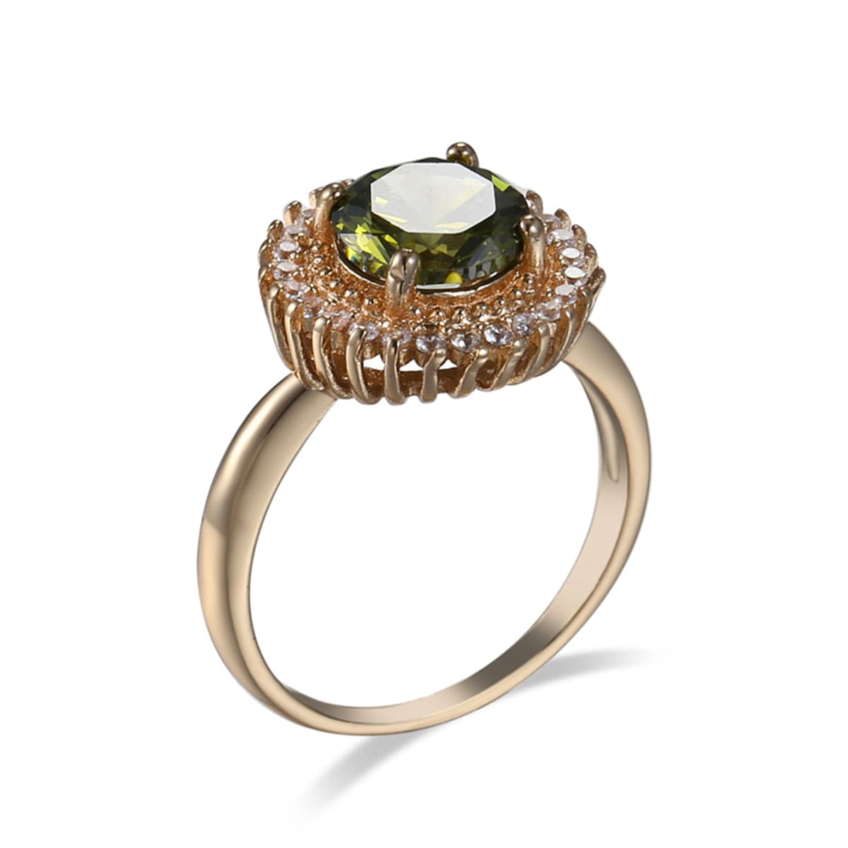 Olive Crystal and Cubic Zirconia 18K Rose Gold-Plated Sunflower Ring, rose gold statement rings for women, front view