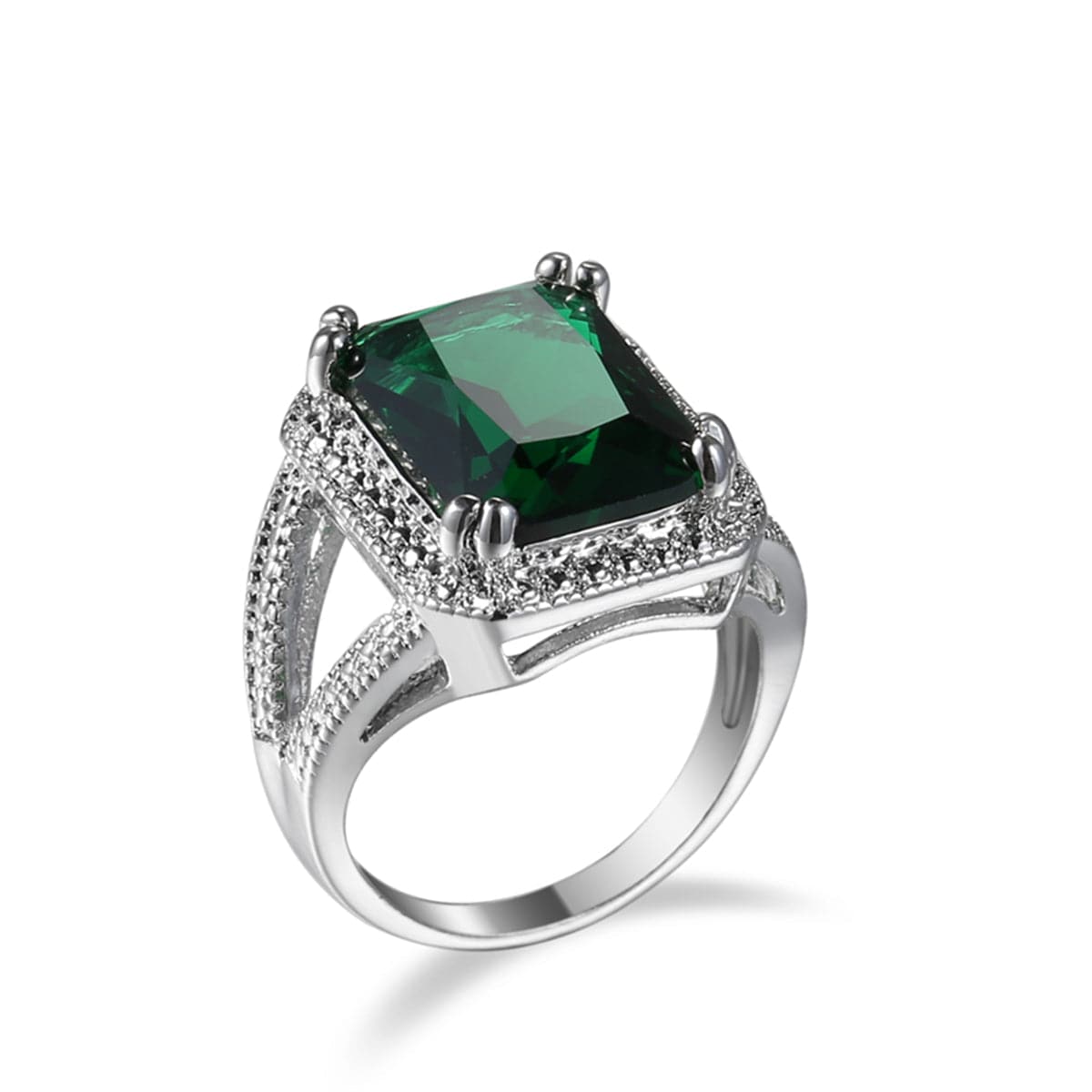 Green Crystal & Silver-Plated Princess Ring