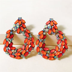 Red Crystal & Cubic Zirconia Wreath Drop Earrings