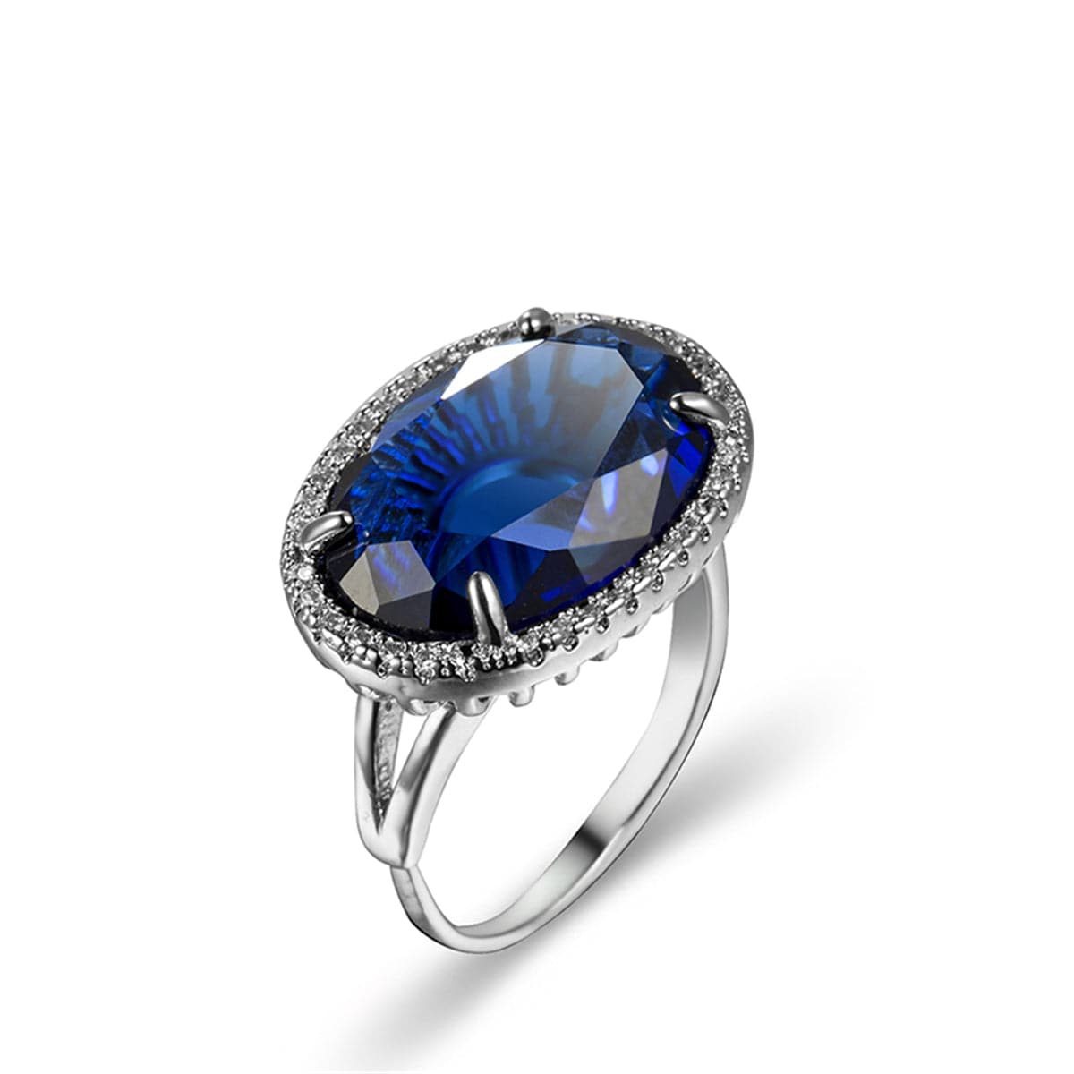 Navy Crystal and Cubic Zirconia Oval-Cut Ring, statement rings for women, vintage-inspired design, front view