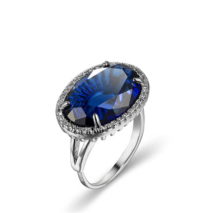 Navy Crystal and Cubic Zirconia Oval-Cut Ring, statement rings for women, vintage-inspired design, front view