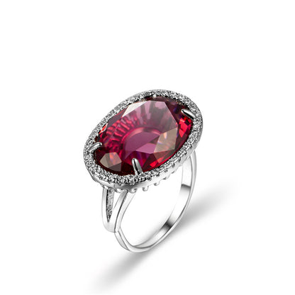 Rose Crystal and Cubic Zirconia Oval Halo Adjustable Ring, statement rings for women, detail close-up