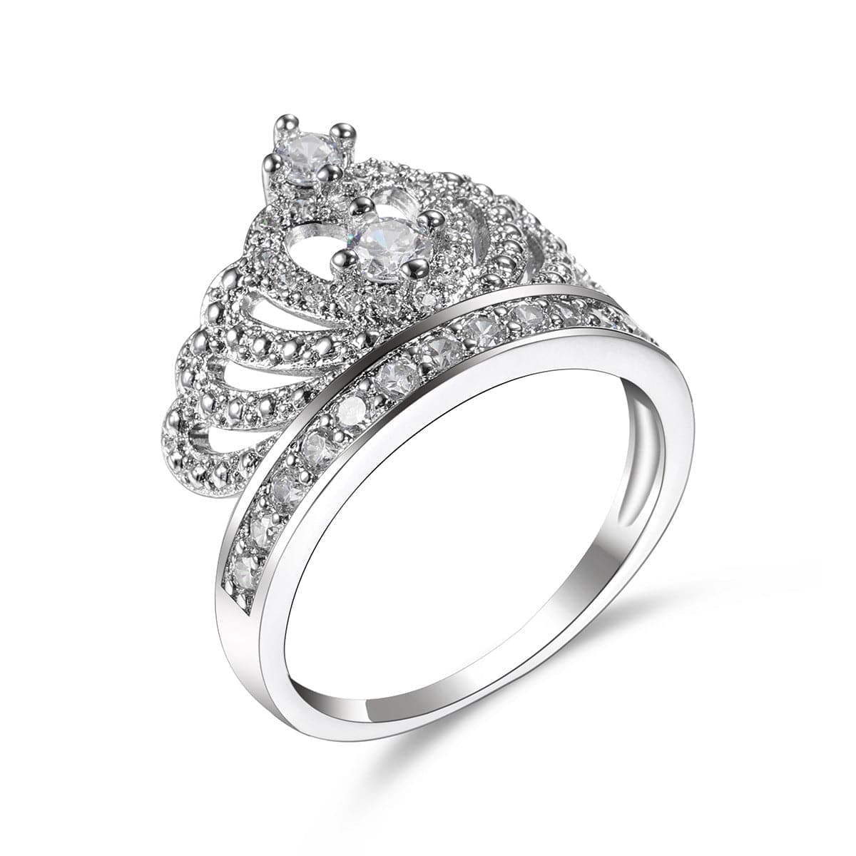 Cubic Zirconia and Silver-Plated Crown Band Ring, jewelry gift sets for women, elegant gift for her, front view