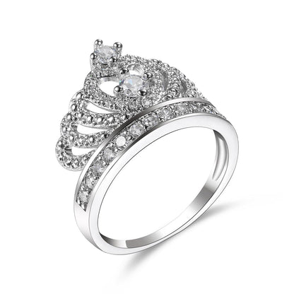 Cubic Zirconia and Silver-Plated Crown Band Ring, jewelry gift sets for women, elegant gift for her, front view