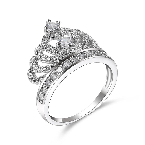 Cubic Zirconia & Silver-Plated Crown Band Ring