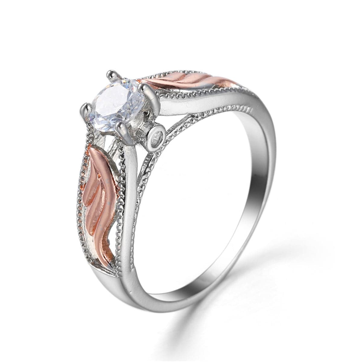 Crystal and Two-Tone Floral Ring, jewelry gift sets for women, dainty minimalist design, front view