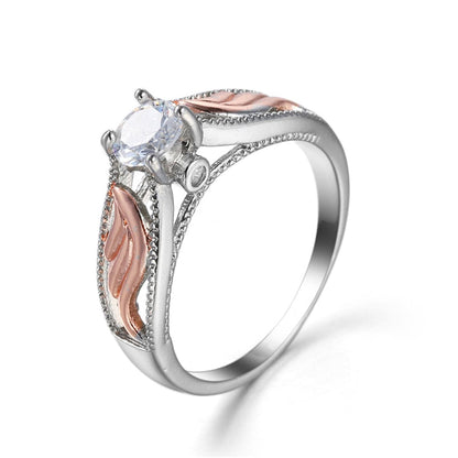 Crystal and Two-Tone Floral Ring, jewelry gift sets for women, dainty minimalist design, front view