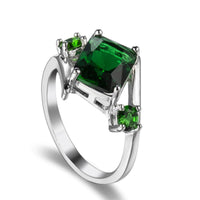 Green Cubic Zirconia & Crystal Curve Princess-Cut Ring