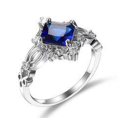 Navy Crystal & Cubic Zirconia Princess-Cut Openwork-Halo Ring