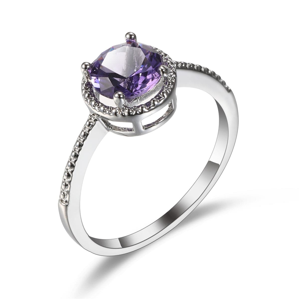 Purple Crystal & Cubic Zirconia Silver-Plated Halo Ring