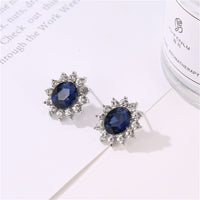 Blue Crystal & Silver-Plated Sun Flower Stud Earrings
