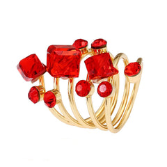 Red Crystal & cubic zirconia Adjustable Stacking Flower Ring - streetregion