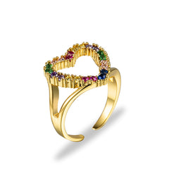 Cubic Zirconia & 18K Gold-Plated Open Heart Ring