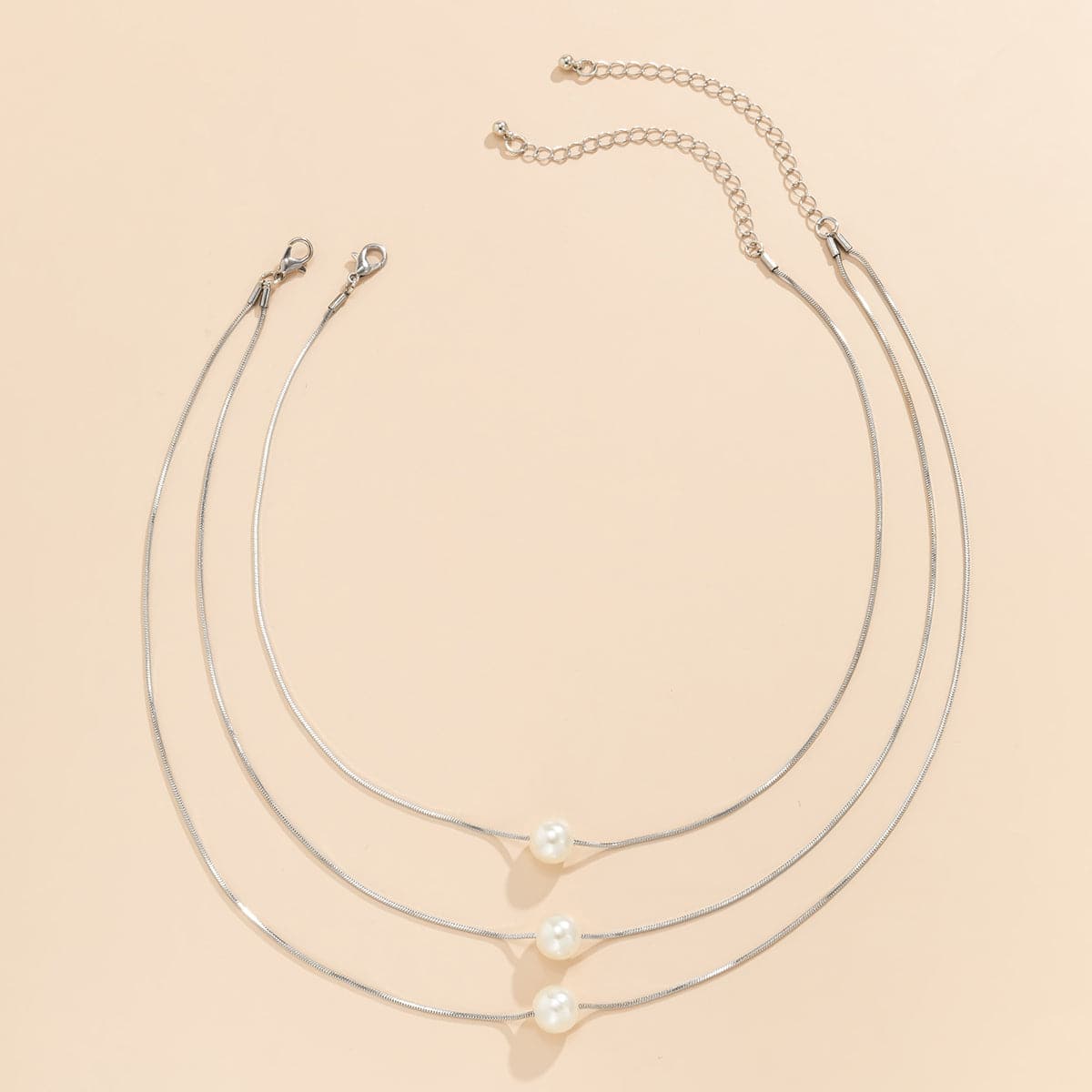 Pearl and Silver-Plated Layered Necklace Set, jewelry gift sets for women, vintage-inspired design, side view