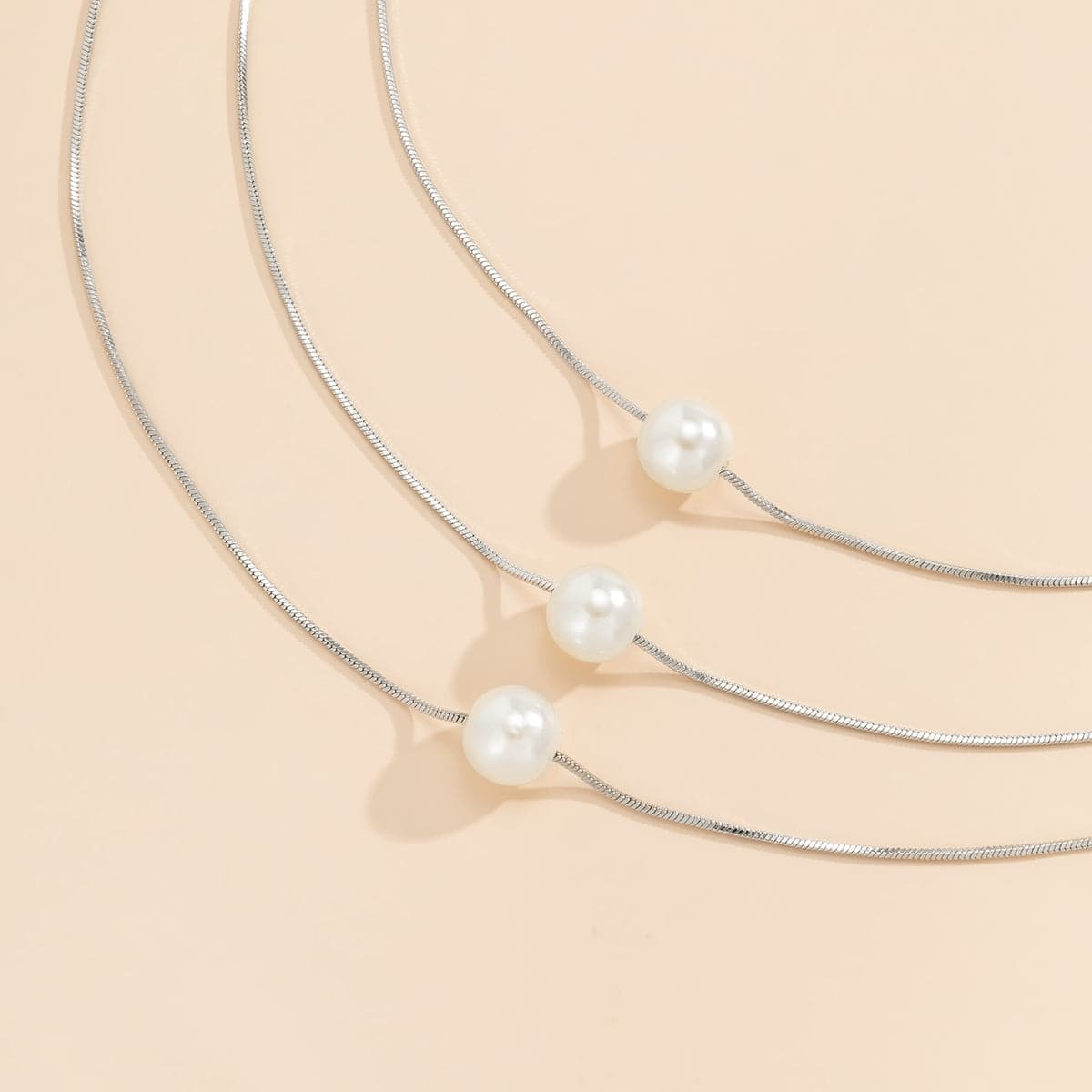 Pearl and Silver-Plated Layered Necklace Set, jewelry gift sets for women, vintage-inspired design, detail close-up