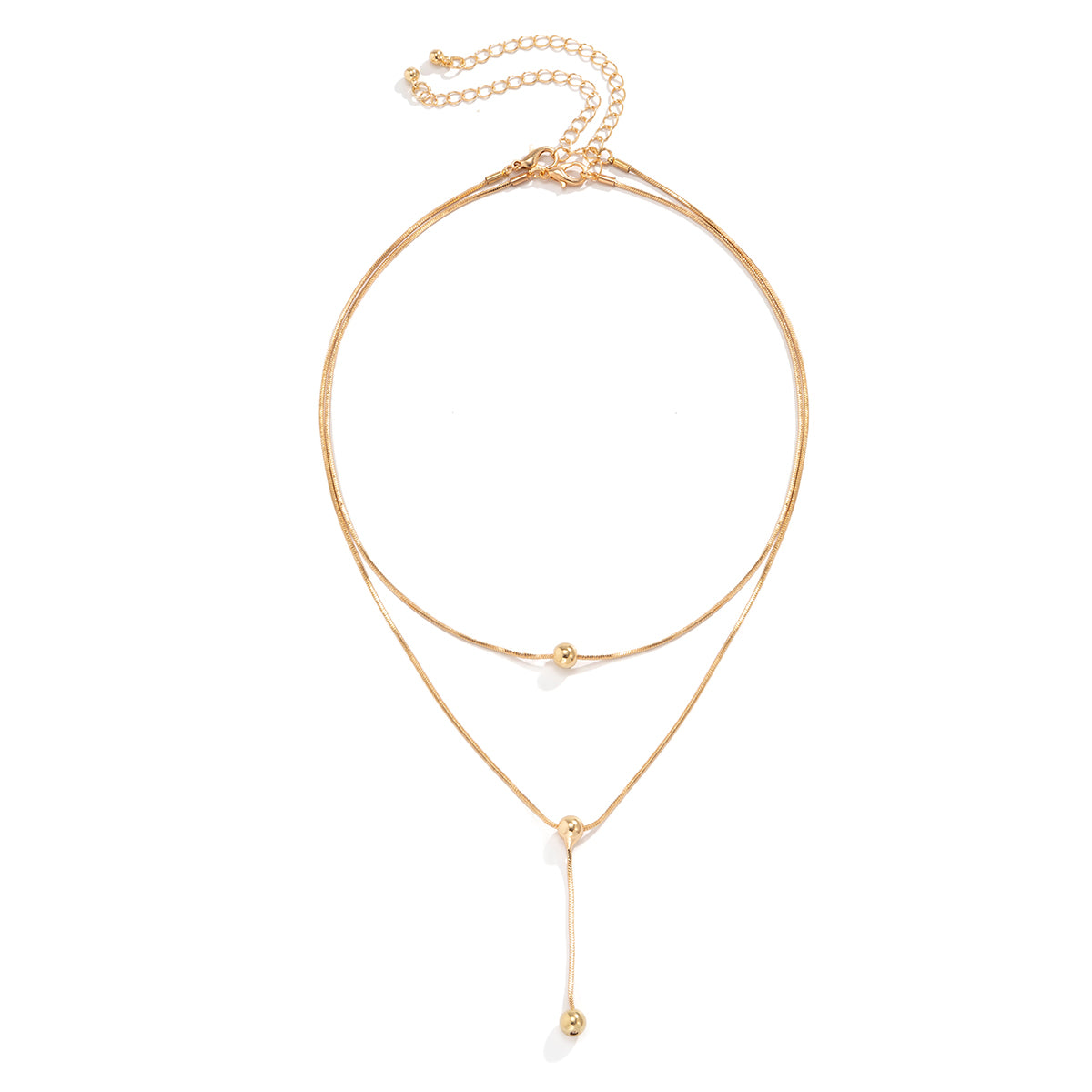 18K Gold-Plated Bead Drop Lariat Necklace Set, jewelry gift sets for women, botanical inspired, side view