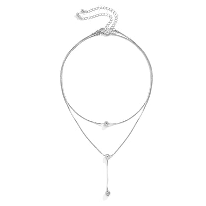 Silver-Plated Bead Lariat Necklace Set, jewelry gift sets for women, dainty minimalist design, styled look