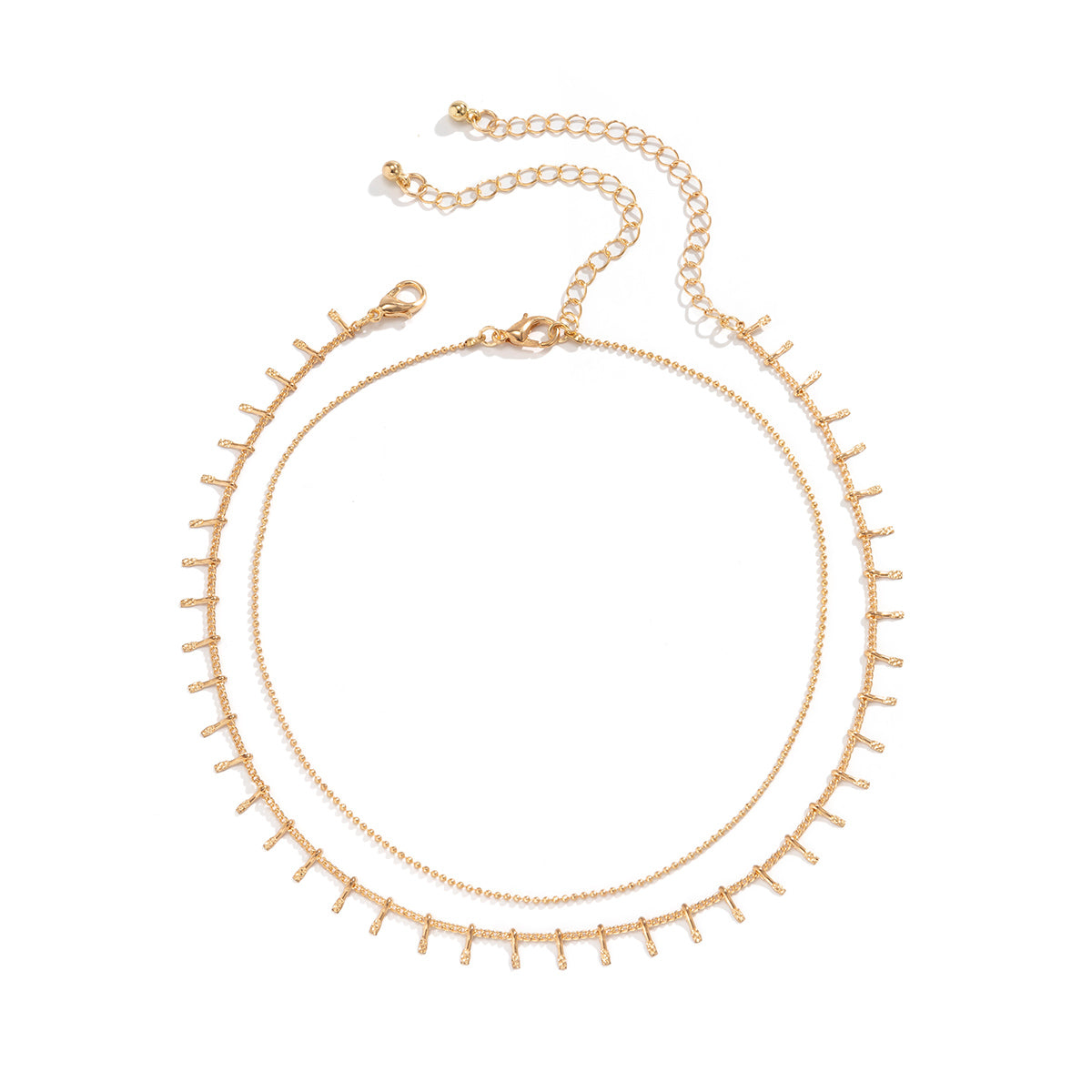 18K Gold-Plated Spike and Chain Necklace Set, jewelry gift sets for women, everyday style, side view