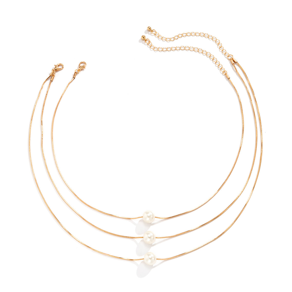 Pearl and 18K Gold-Plated Layered Necklace Set, jewelry gift sets for women, dainty minimalist design, side view