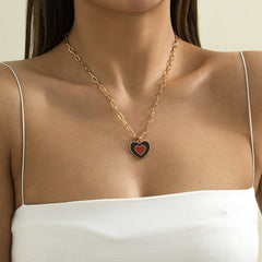 Black Enamel & 18K Gold-Plated Heart Pendant Necklace