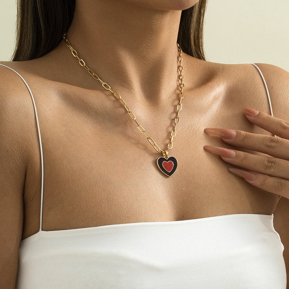 Black Enamel & 18K Gold-Plated Heart Pendant Necklace