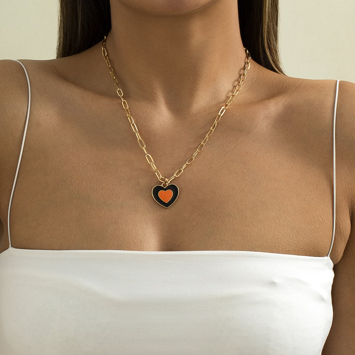 Coffee Enamel & 18K Gold-Plated Heart Pendant Necklace