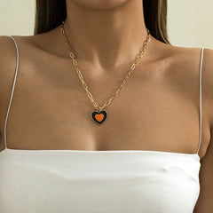 Coffee Enamel & 18K Gold-Plated Heart Pendant Necklace
