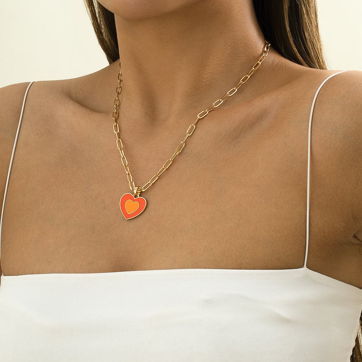 Orange Enamel & 18K Gold-Plated Heart Pendant Necklace