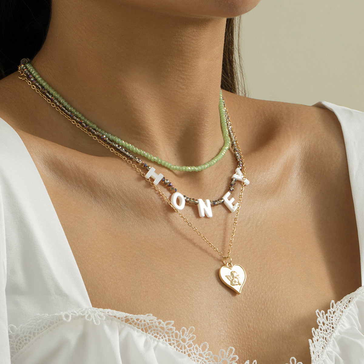 Multicolor Howlite & Acrylic 18K Gold-Plated 'Honey' Angel Heart Pendant Necklace Set