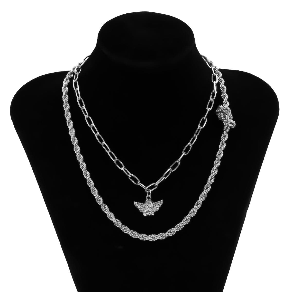 Silver-Plated Angel Pendant Necklace Set