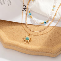 Turquoise & Pearl Sun Necklace Set