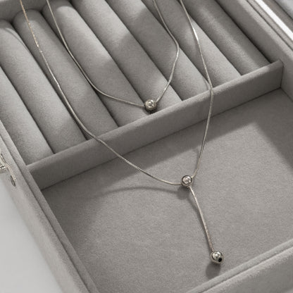 Silver-Plated Bead Lariat Necklace Set, jewelry gift sets for women, dainty minimalist design, lifestyle look