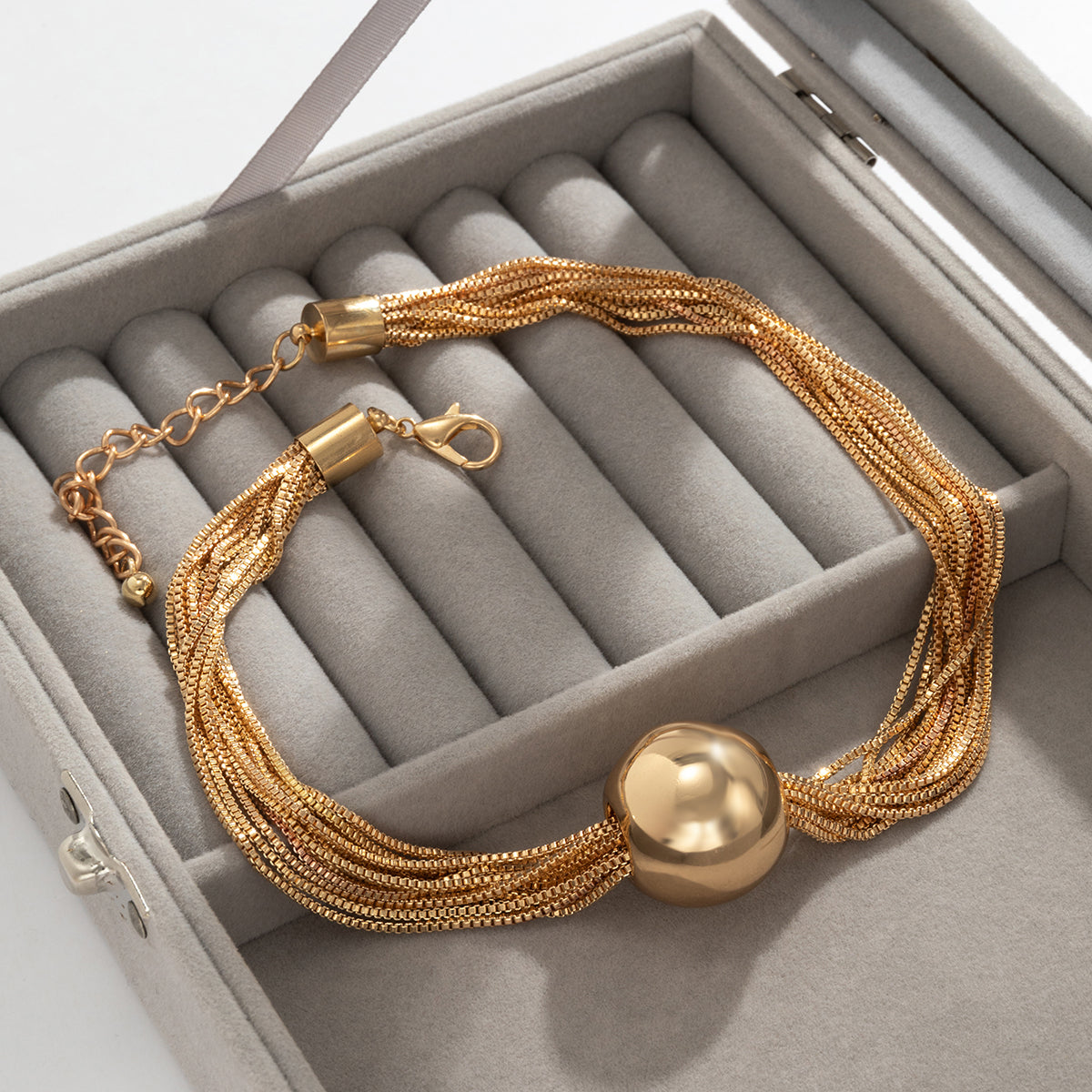 Dazzling 18K gold-plated multi-chain collar necklace with a beautiful golden ball chain, perfect for any occasion.