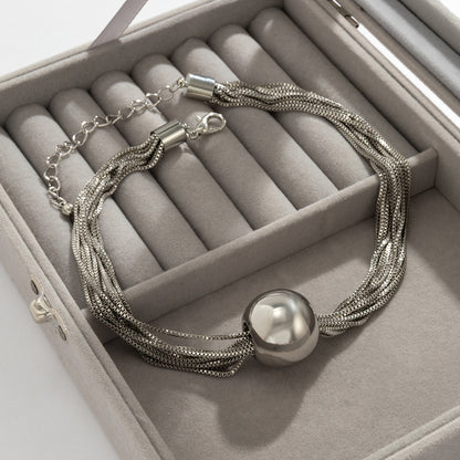 Silver-Plated Multi-Chain Ball Pendant Statement Necklace, chunky silver choker necklace, dainty minimalist design, side view