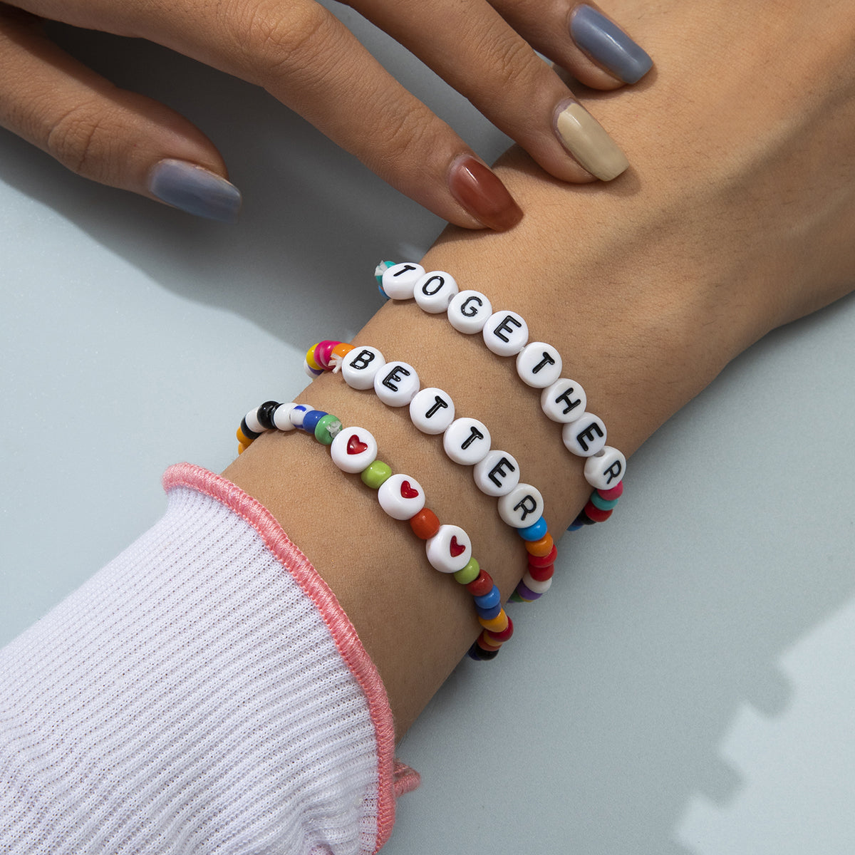 Howlite and Acrylic 'Better Together' Three-Piece Stretch Bracelet Set, jewelry gift sets for women, front view