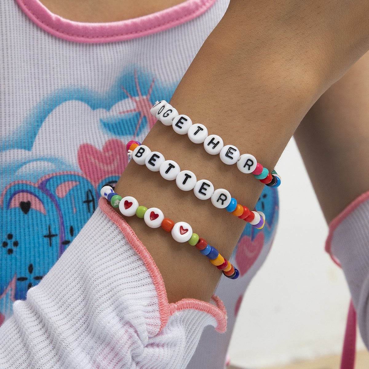 Howlite and Acrylic 'Better Together' Three-Piece Stretch Bracelet Set, jewelry gift sets for women, side view
