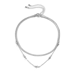 Silver-Plated Snake Chain Necklace & Star Station Necklace