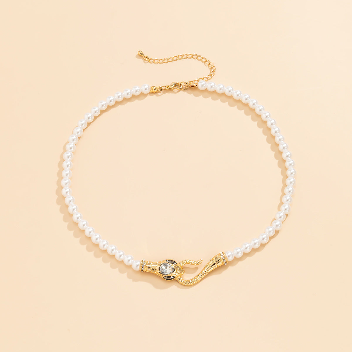 Crystal and Pearl 18K Gold-Plated Snake Necklace, chunky gold choker necklace, everyday style, lifestyle look