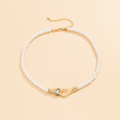 Crystal and Pearl 18K Gold-Plated Snake Necklace, chunky gold choker necklace, everyday style, lifestyle look