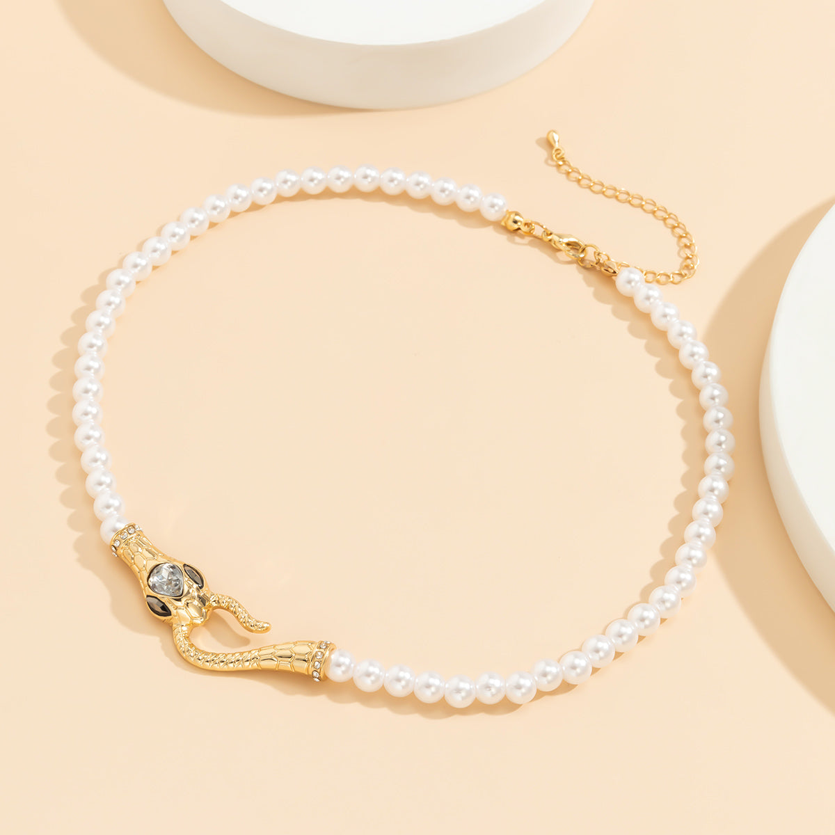 Crystal and Pearl 18K Gold-Plated Snake Necklace, chunky gold choker necklace, everyday style, styled look