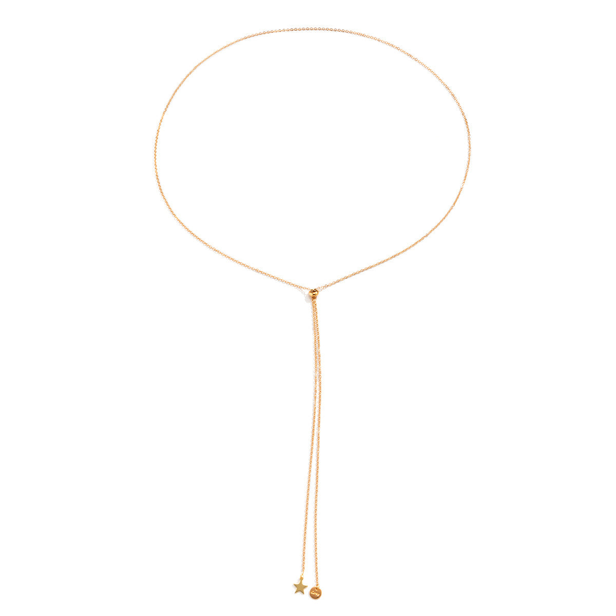 Stunning 18K gold-plated waist chain with a long chain and a charming 'Love' star pendant, perfect for any outfit.