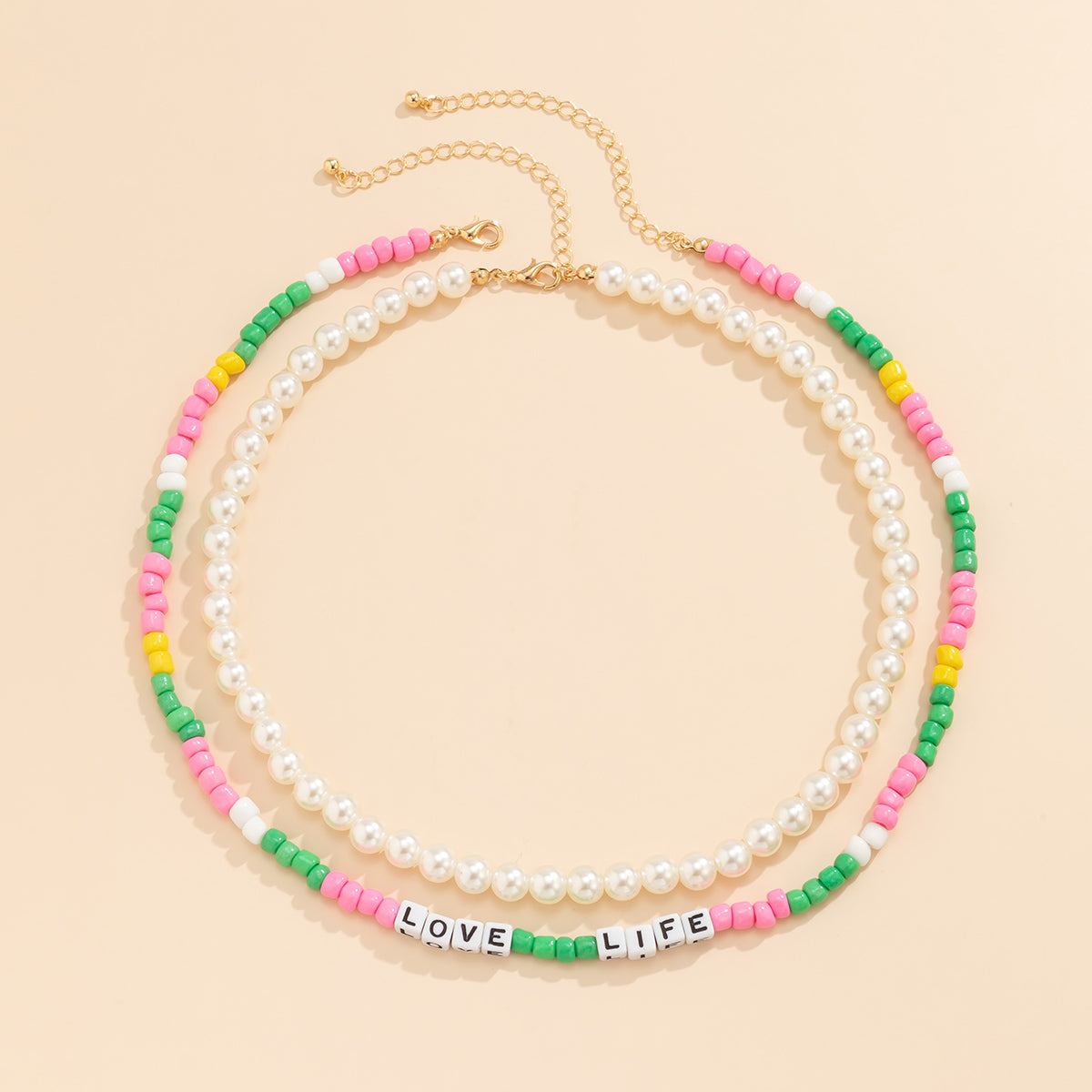 Pearl & Multi-Color Howlite 'Love Life' Beaded Necklace Set