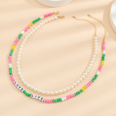 Pearl & Multi-Color Howlite 'Love Life' Beaded Necklace Set
