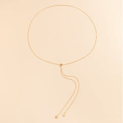 Beautiful 18K gold-plated waist chain showcasing a long chain and a small 'Love' star pendant, ideal for adding flair.