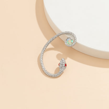 Cubic Zirconia and Silver-Plated Snake Ear Cuff, silver stud earrings for women, elegant gift for her, detail close-up